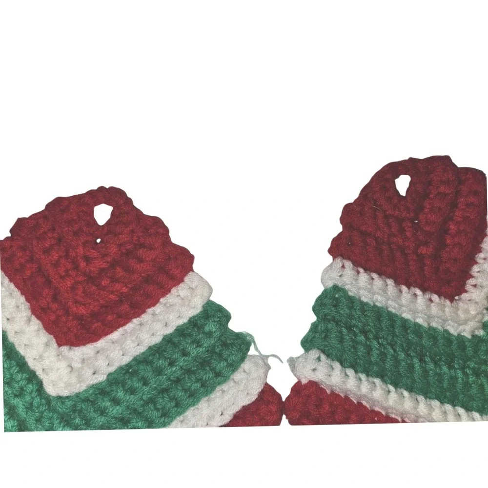 Vintage Handmade Crochet Christmas Potholders‎ Set of 2 Red Green White Striped